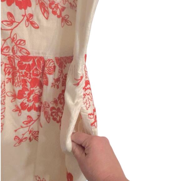 J. Crew Mirabel Mini Dress Women’s 6 Embroidered Floral Cream Coral Empire Waist - Picture 5 of 7